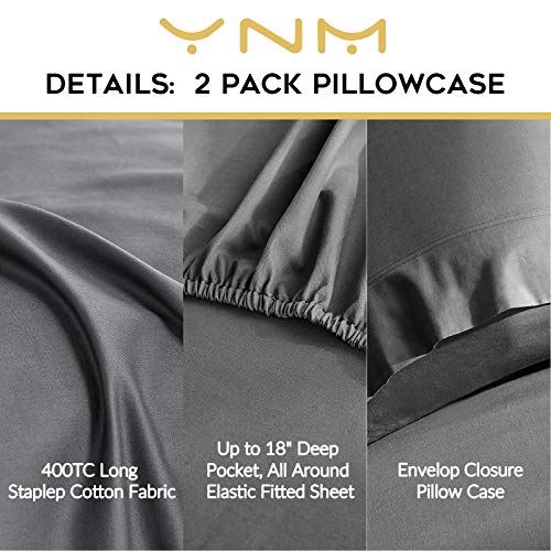 YnM 100 Percent Cotton Pillowcase 2 Pack, Standard/Queen(21''x30''), Dark Grey …