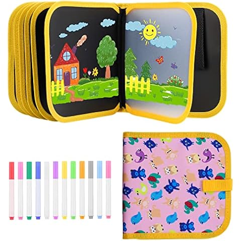 Mardiko Erasable Doodle Book, Double-Sided Kids' Drawing Writing Boards with 12 Colored Pens, Reusable Portable Drawing Pad, Toddler Toys for 2 3 4 5 6 7 8 Year Old Girls Boys, Pink Cover