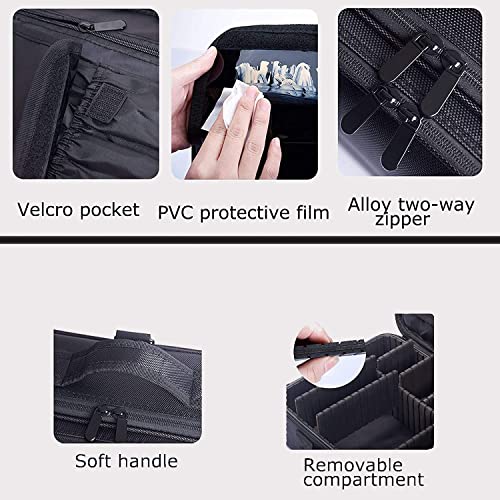LACOPINE-Travel-Professional-Makeup-Case-Organizer-Bag-for-Women-Portable-Artist-Storage-Makeup-Brush-Bag-with-Adjustable-Dividers-Black-16-INCH-2-Layer