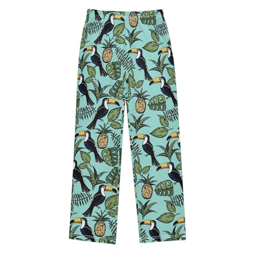 Parrot Pineapple Fruit Boys Long Pants Soft Trousers Elastic Waist Kids Lounge Bottoms with Pockets S-XL