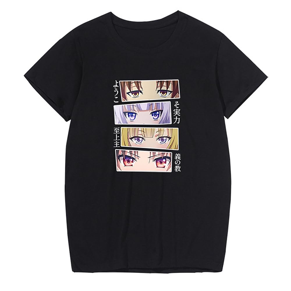 Charous Unisex Black 4 Anime Classroom Of The Elite Black Cotton Cartoon Print T-Shirt,Casual T-Shirts Used For Manga Fans Cosplay Gift