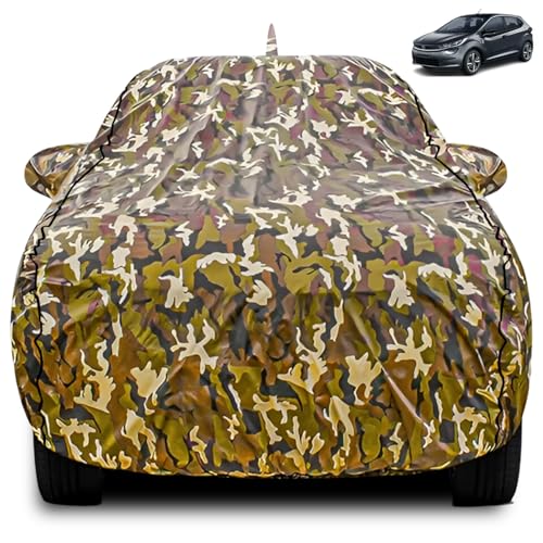 Image of FABTEC Car Body Cover for Tata Altroz Jungle Print with Soft Cotton Lining Waterproof Car Cover UV & Rain Protection with Mirror and Antenna Pocket Bottom Elastic (Military /Camouflage Pattern)