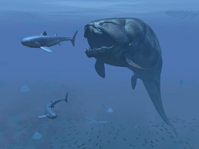 Posterazzi A prehistoric Dunkleosteus fish prepares to eat a primitive shark Poster Print, (16 x 12)