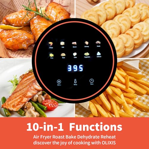 Image of OLIXIS Glass Air Fryer 4.7Qt, Non Toxic Airfryer with 10 Preset Cook Modes, 395F Rapid Air Crispy Technology, Roast Bake Dehydrate Reheat, Nonstick & Easy-Clean Basket, 1300W