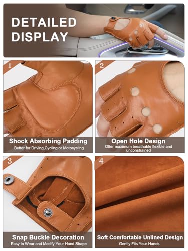 Image of GSG Men's Fingerless Leather Driving Gloves, Half Finger, lambskin | Half Finger Design, Breathable Comfort,Driving, Motorcycle Riding, Racing, Cycling, Daily Wear