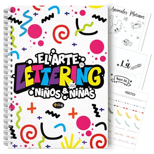 Finoly Cuaderno Lettering | Cuaderno Lettering para Niñas | Cuaderno Lettering Niños | Libro Lettering | Libreta Lettering | Libro Lettering Niños | Cuaderno Lettering Principiante para Colorear