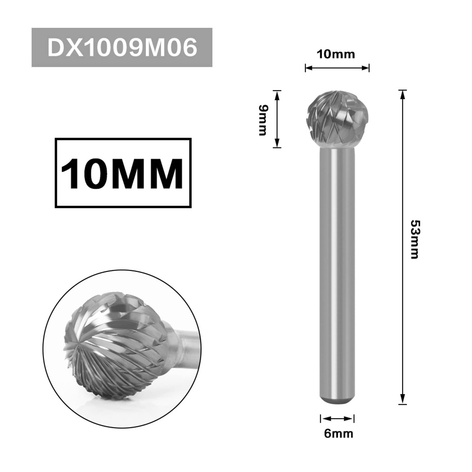 Boxonly Tungsten Carbide Rotary Burr Die Grinder Bits Double Cut 1/4" Shank Rotary Tool Grinding Head Diameter 10mm for Woodworking Drilling DIY Engraving Metal Polishing DX1009M06 - Image 2