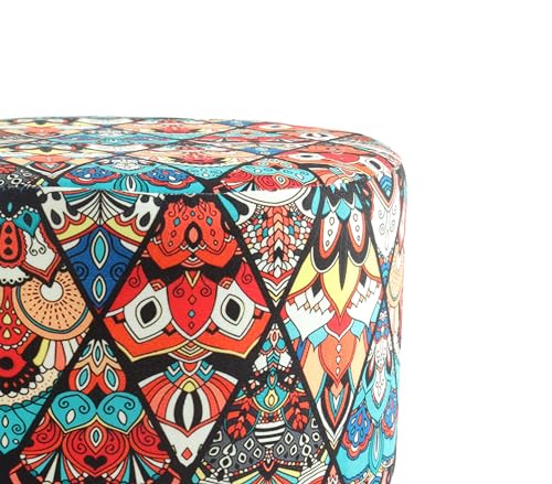 Image of NACIA Printed Sitting Ottoman Stool (16X16X17 Inches) for Living Room, Bedroom | Wooden Pouffes for Sitting & Footrest | Puffy Foot Stool Furniture for Home Decor | Dressing Table Ottoman (Multicross)