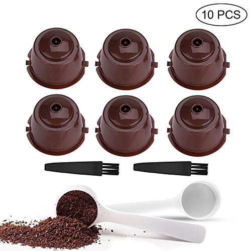 Capsules Filtre de Café Réutilisables 10 Pcs, UMIWE Capsule Filtre de Café Rechargeable Compatible Nescafe Dolce Gusto 2 Cuillere à Cafe 2 Brosse A Nettoyer (Marron 6)