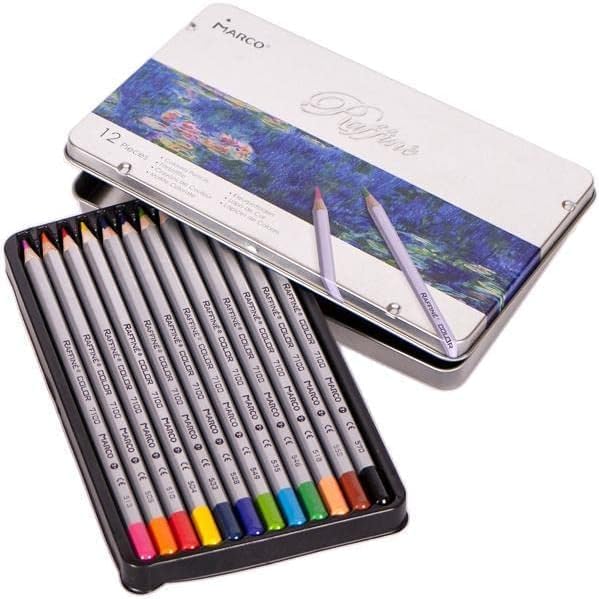 Colored Pencils Set Marco Raffine 36 Colors in Cardboard (7100-36CB), 2B Hardness, 3.2mm Core; Professional Drawing Supplies for Adults, Artists; Coloring Oil Pencil for Art, Sketching, Drawing…