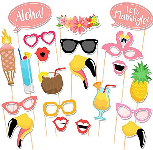 Elfun(TM) Aloha Flamingo Hawaii Summer Party Wedding Birthday Party Photo Booth Props Kit on Sticks by Elfun