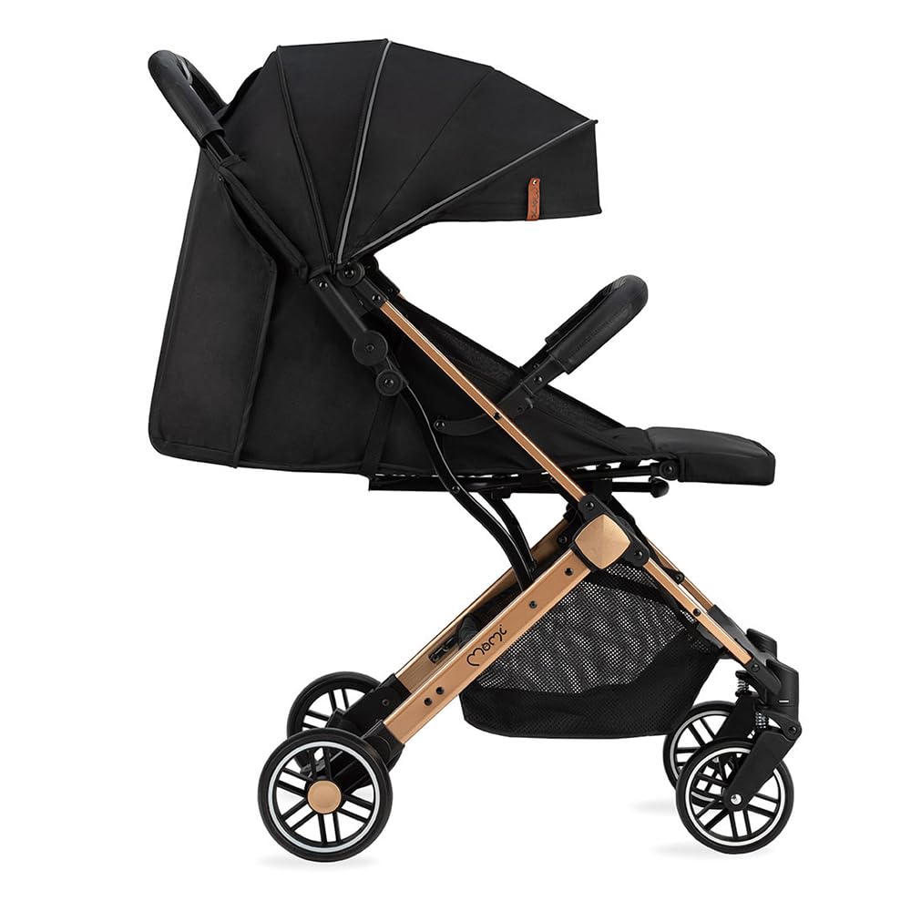 MoMi ESTELLE Poussette compacte légère et pliable dès 6 mois jusqu'à 15 kg, dossier inclinable, repose-pieds réglable, roues amorties, grand panier, harnais 5 points