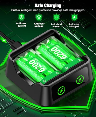 Image of DINOSTRIKE 2X 6200mWh Battery Pack Compatible with Xbox Controller Fast Charging Rechargeable USB Charger Station
