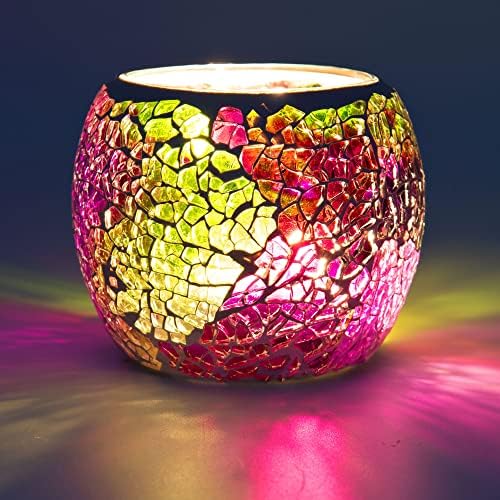 Rancco Glass Votive Candle Holder for Tealight, Romantic Mosaic Cracked Candle Holder, Candle Lamp Aromatherapy Candlescape Bowl for Valentine's Thanksgiving, Christmas Table Centerpiece, Party Decor
