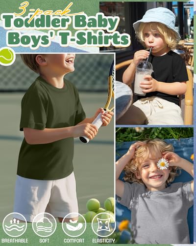 Image of Oakgarden 3 Pack Toddler Boys Crewneck T Shirts | 18M-5T, Short Sleeve Solid Tees, Soft Basic Tops, Baby Summer Clothes, Daycare, Preschool, Playdates, Daily Wear
