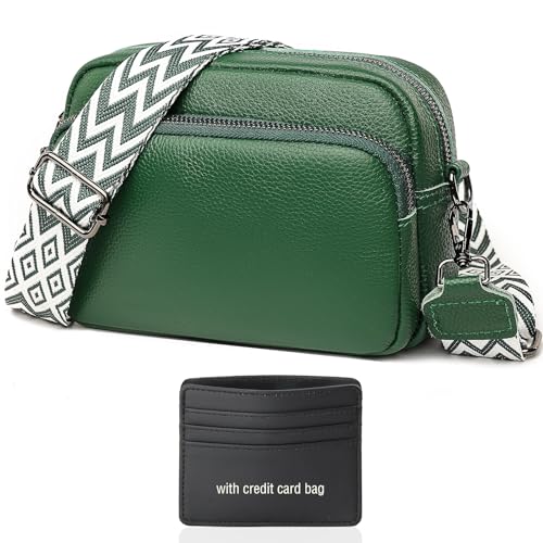 EKKONG Bolso Bandolera para Mujer de Piel Auténtica Pequeña, Bolso de Hombro Mujer (Verde)