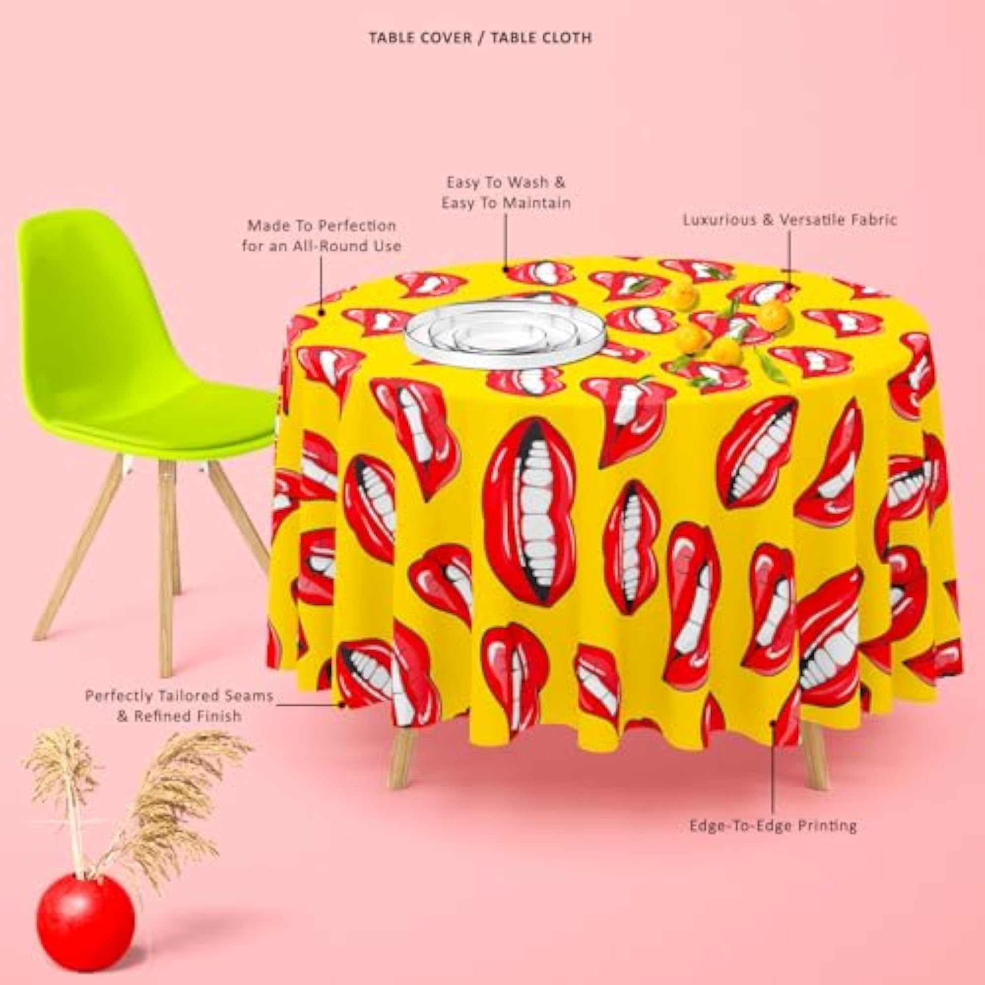 Lips Table Cloth Cover, 4-Seater