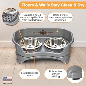 Neater Feeder – Express Model – Mess-Proof Dog Bowls (Small, Gunmetal Grey) – Made in USA – Elevated, No Spill, Non-Tip, Non-Slip, Raised Stainless Steel Food & Water Pet Bowls