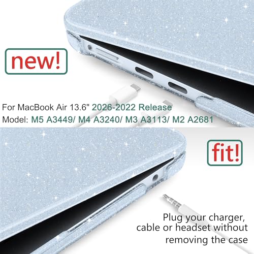 Image of DONGKE Compatible with MacBook Air 13.6 inch Case M4 M3 M2 2025 2024 2023 2022 A3240 A3113 A2681, Glitter Bling Plastic Hard Shell & Keyboard Cover for MacBook Air M4 13 inch Case, Sparkly Sky Blue