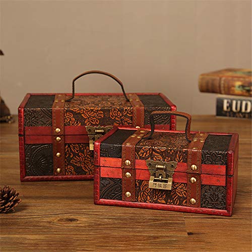 Coffre en bois avec sangles boîte de rangement au trésor finition antique