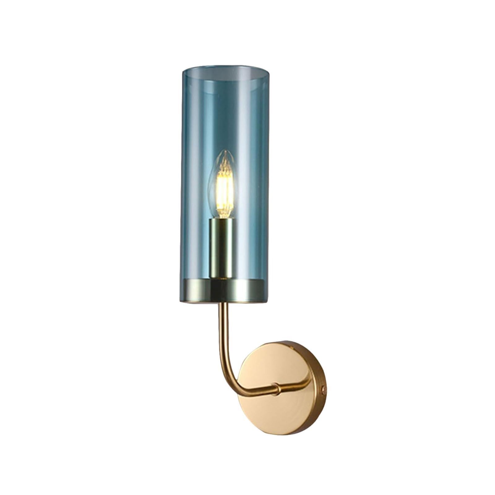 JYBNBBE Industrial Metal Wall Sconce Light Fixtures, Glass Shade Wall Mount Lights, Cylindrical Design for Dining Room, Living Room, Bedroom, Corridor - E14 Bulb Compatible,Blue