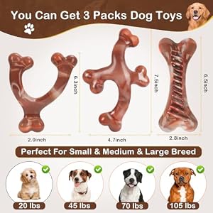 NOUGAT Dog Toys for Aggressive Chewers 3 Pack Indestructible Dog Toy Tough Nylon Bacon Flavor Dog Chew Toys for Large Medium Small Breed