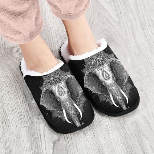 Retro Elephant Black Bohemian Slippers For Women Men Soft Memory Foam Non-Slip Animal Winter Indoor House Shoes Travel Slipper4