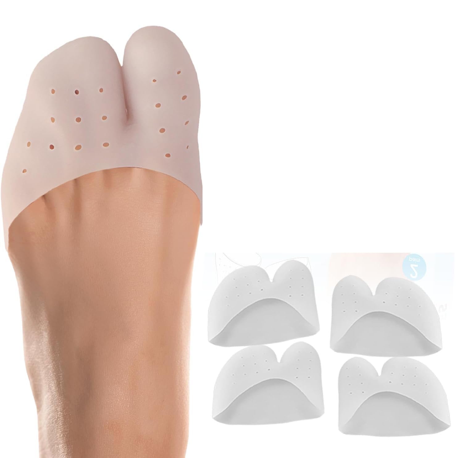 NALACAL Original All-Day Comfort Toe Sleeves, 4 Pieces, Breathable Gel Toe Protectors with Metatarsal Pads, Versatile Gel Toe Caps for Men & Women, Original Metatarsal Sleeves