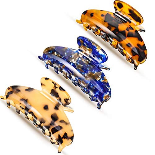 3 Pieces Large Tortoise Shell Claw Clip 3.5 Inch Cellulose Acetate Hair Claw Clip French Design Hair Jaw Clamp for Women Girls