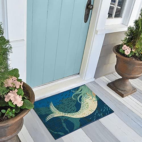 Liora Manne Esencia Machine Washable Non-Slip Low Profile Indoor/Outdoor Mat-Transitional, Coastal, Beach, Whimsical, Mermaids are Real Ocean 2' x 2'10"