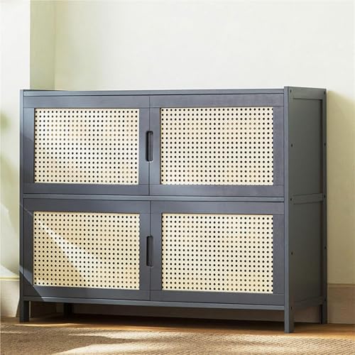 Buffet haut en rotin élégant et meuble de rangement à chaussures pour intérieur raffiné