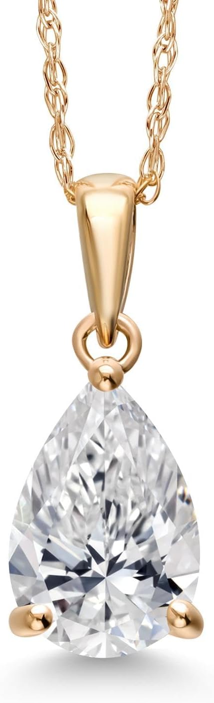 Gem Stone King 14K Yellow Gold 9X6MM Pear Shape Gemstone Birthstone Teardrop Pendant Necklace | Gold Necklace For Women | With 18 Inch Chain