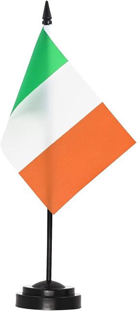 ANLEY Ireland Deluxe Desk Flag Set - 6 x 4 Inch Miniature Irish Desktop Flag with 12" Solid Pole - Vivid Color and Fade Resistant - Black Base and Spear Top