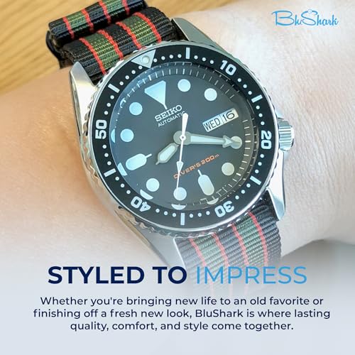 Image of BluShark - Original Collection Military-Style Waterproof Watch Strap, Fits All Timepiece Brands, Durable Nylon Wristwatch Accessories with Stainless Steel Buckle - 18mm, 20mm, 22mm & 24mm Watch Bands