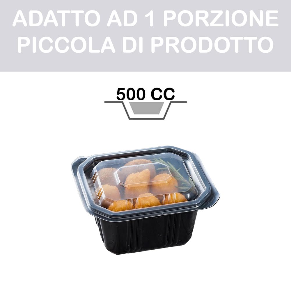 GM 200 Pezzi - Contenitori Ermetici Neri per Alimenti, Formato 500 Ml, Contenitore Termico per Alimenti Caldi Con chiusura Ermetica Salvaliquidi, Utilizzabili in Forno Microonde, Riutilizzabili.