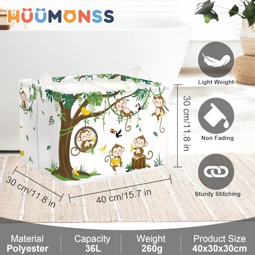Image of Woodland Animals Baby Laundry Hamper Collapsible Clothes Kids Storage Basket Large Boys Girls Gift Toy Box Bin for Nursery Room, Monkeys, 36L