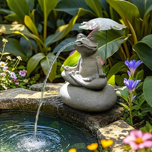 GUAWJRZDP Estanques de Animales Fuentes, Fuentes para Estanques Pequeños, Estatua de Rana, Fuentes para Estanques de Animales con Bomba de Agua, Decoración de Jardín(Gray A)