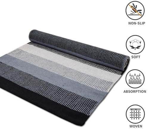 Image of Handwoven Cotton Carpet - 2x5 ft Runner for Hallway, Living Room & Patio with Natural Texture