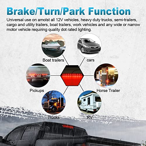 Image of Partsam 15 inch Red Hi Mount Center ID Bar 11 LED Stop Turn Tail Light Trailer Truck 4 Wires