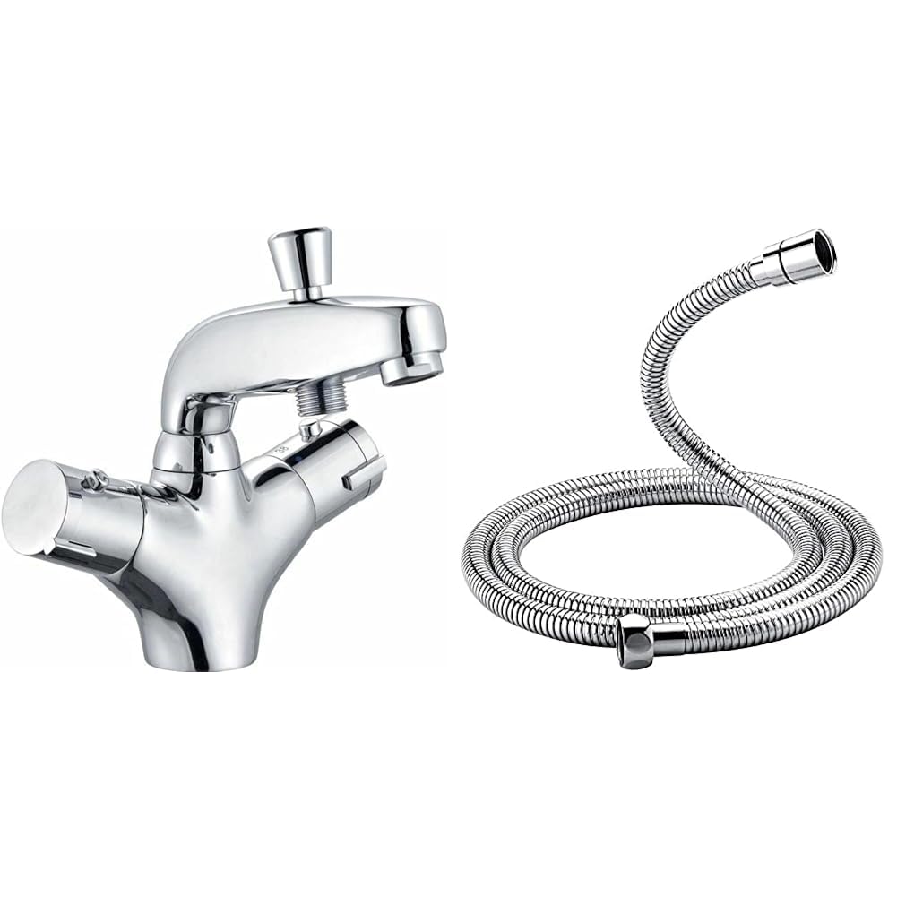 Edouard Rousseau - Mitigeur Thermostatique Bain-Douche Volga 2 - Remplissage Rapide & GRIFEMA G851-20, Flexible de Douche Universel (G1/2 pouces, 2M), Tuyau de Douche Anti-Torsion