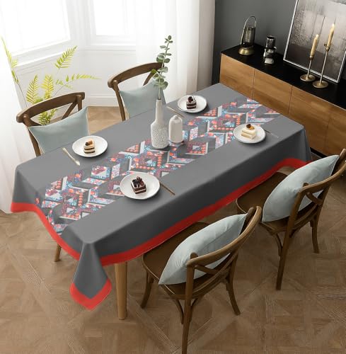 Image of Casableu Matheran Red Table Cloth for 6 Seater Dining Table | 60x72 Inch Rectangular Table Cover with Solid Border | Dust-Proof, Washable Fabric | Decorative Dining Table Cover for Home