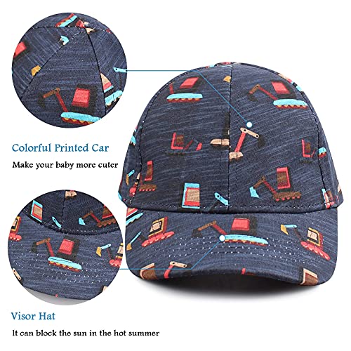 Summer Baby Boy Baseball Hat Cartoon Car Infant Visor Caps Cotton Toddler Boys Sun Hats (Navy Excavator, 48Cm) #TOP2