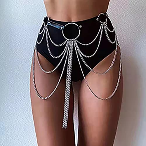 Cadena para el vientre de piel con borla boho negro de 120 cm 3