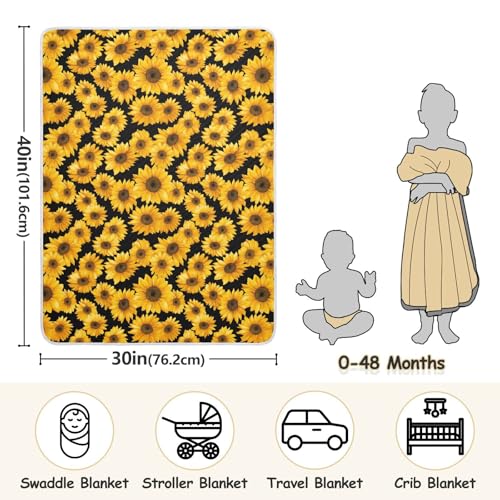 Image of Nursery Bed Blankets for Baby Boy and Girl Soft Crib Receiving Blanket for Toddler and Infant 30X40in Sunflowers