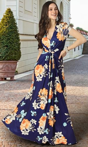 Image of KOH KOH Womens Long Flowy Cap Sleeve Empire Waist Cocktail Maxi Dress Gown