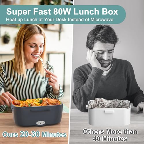 Image of Herrfilk 80W Electric Lunch Box Food Heater, Thermal Heated Lunch Boxes for Adults with Insulated Lunch Bag, 2 x 1.5 L Removable 304 SS Food Containers, Leakproof, 12V /24V /230V for Car Truck & Home