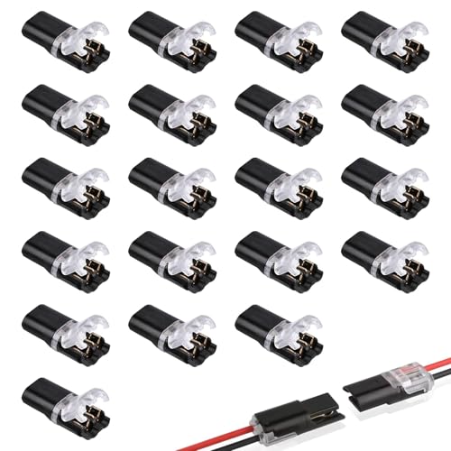 20 PCS Low Voltage Wire Connectors, No Stripping Wire Connectors 2 Pin Quick Push-Fit Electrical Waterproof Solderless for LED Strip Lights Ceiling Fans Switches Small Gauge Wiring, Crimp Terminals