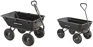 Gorilla Carts Heavy-Duty Poly Yard Dump Cart & Carts GOR4PS Poly Garden Dump Cart with Steel Frame and 10-in. Pneumatic Tires, 600-Pound Capacity, Black