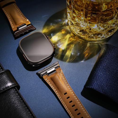 Image of Leather Band for Apple Watch Ultra 3 /Ultra 2 Bands 49mm 46mm 45mm 44mm, Top Genuine Leather Designer Replacement Strap for iWatch Ultra 3 2 1 SE series 11 10 9 8 7 6 5 4 3