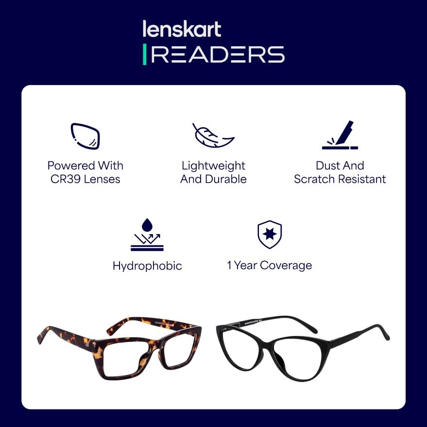 Image of Lenskart Reading Glasses | Men & Women | Rectangular Full Rim | + 1 Power | LR E13701